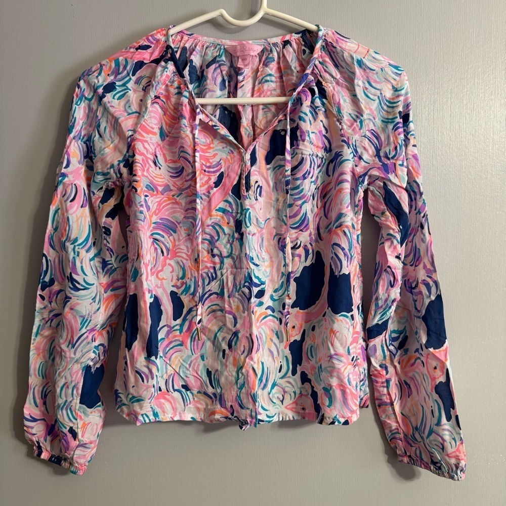 Lilly Pulitzer Whimsical Floral Long Sleeve Blouse Size XXS